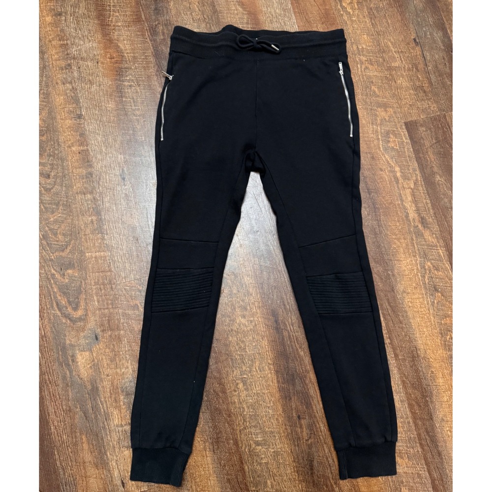 Zara Black Moto Jogger Pants L Zip Pocket Stretch Casual Athleisure Cotton